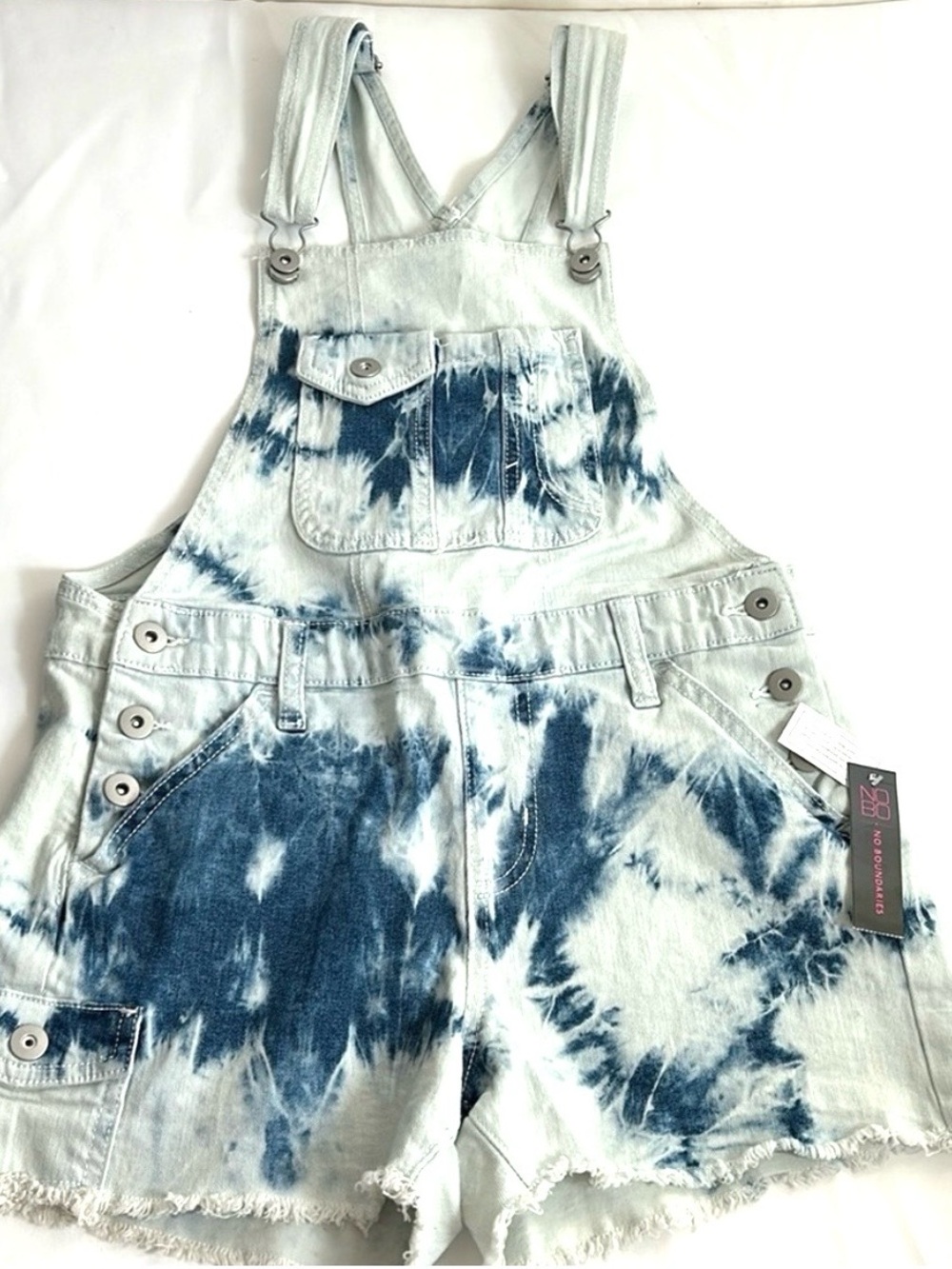 No Boundaries Women’s Size XS Tie Dye Short Overalls Blue White Bottom Shorts